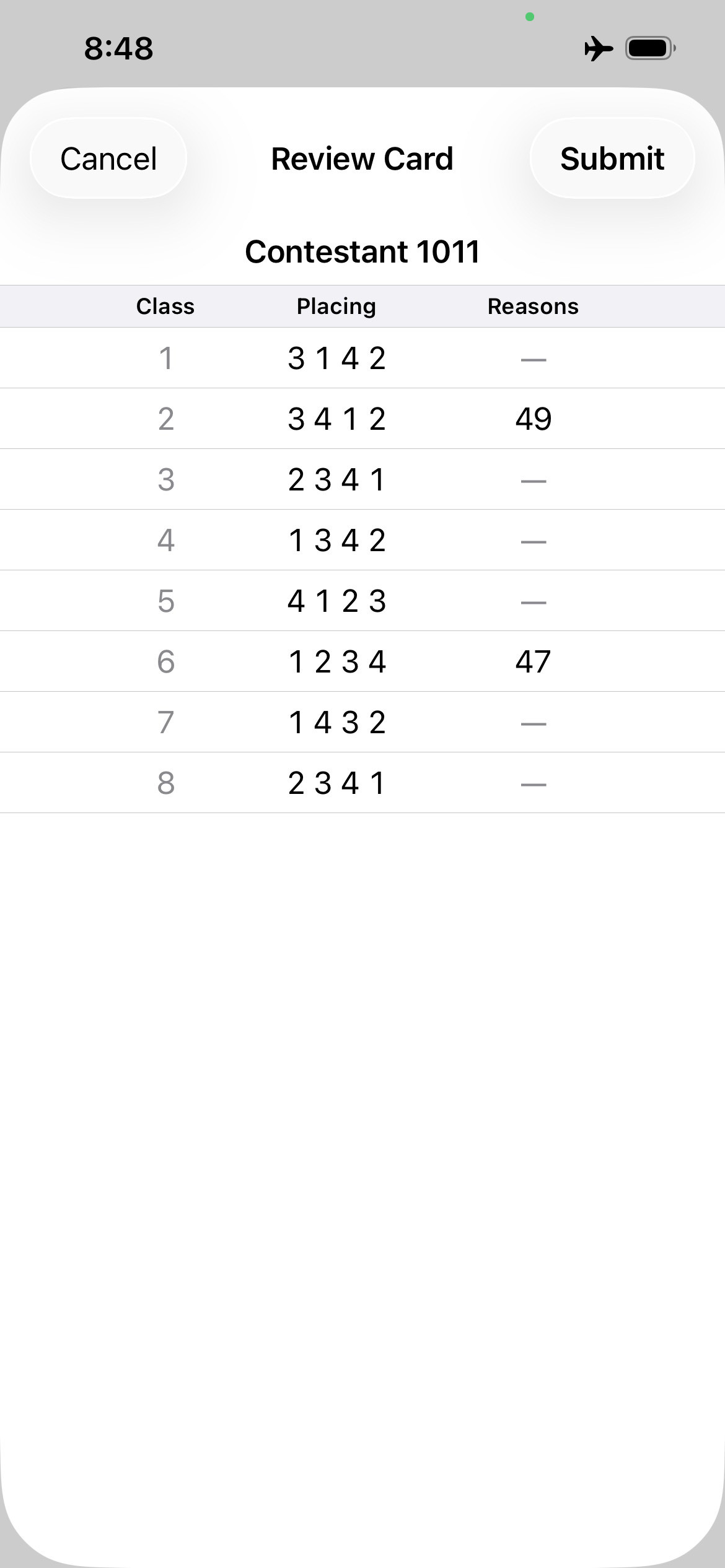 Review Card view showing OCR results for each class